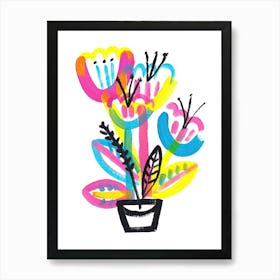 Colourful Flowers In Pot Art Print