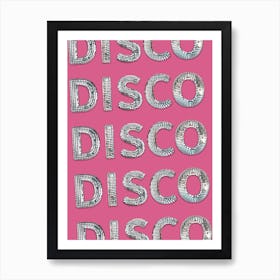 DISCO! Disco Ball Styled Typography, Pink Color Art Print