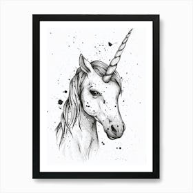 Unicorn Black & White Paint Splash Art Print