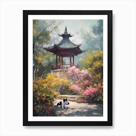 Painting Of A Cat In Shanghai Botanical Garden, China In The Style Of Impressionism 02 Art Print