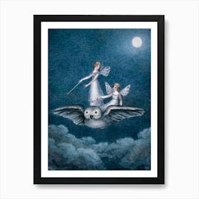 Amelia Jane Murrey "Two Fairies Riding an Owl" 1800s Victorian Fairies in HD Art Print