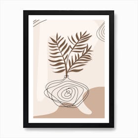 Botanical Line Art Beige Boho 1 Art Print