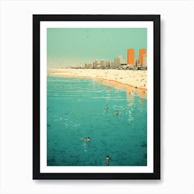 A Drawing Of Surfers Paradise Beach Australia Orange Tones 1 Art Print