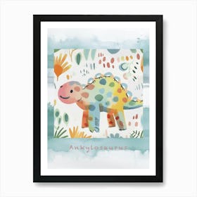 Cute Muted Pastels Ankylosaurus Dinosaur 3 Poster Art Print