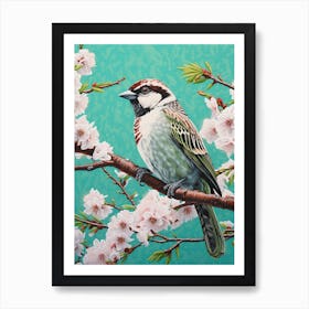 Ohara Koson Inspired Bird Painting House Sparrow 2 Art Print