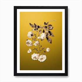 Gold Botanical Pink Rambler Roses on Mango Yellow Art Print