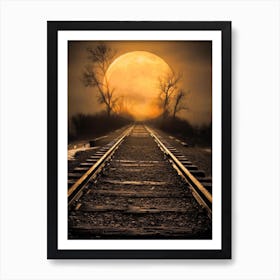 Full Moon Over Train Tracks Art Print