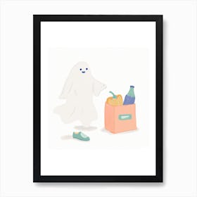 Cute Bedsheet Ghost With Groceries Art Print