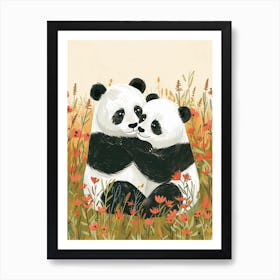 Giant Panda Two Bears Playing Together In A Meadow Storybook Illustration 2 Art Print