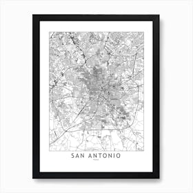 San Antonio White Map Art Print