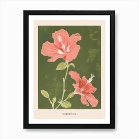 Pink & Green Hibiscus 3 Flower Poster Art Print