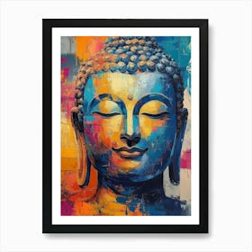 Lord Buddha Statue Oil Painting In Colorful Colors, Oil Painting Buddha Face Art Print