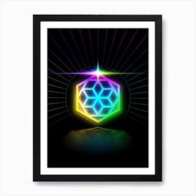 Neon Geometric Glyph in Candy Blue and Pink with Rainbow Sparkle on Black n.0390 Art Print