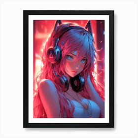 Anime Girl With Headphones 3 Art Print