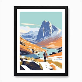 Vintage Winter Travel Illustration Snowdonia National Park United Kingdom 4 Art Print