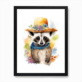 Watercolour Jungle Animal Baby Coati 3 Art Print