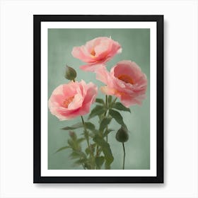 Pink Roses Flowers Acrylic Painting In Pastel Colours 1 Art Print