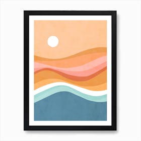 Retro Rainbow Waves Seascape Art Print