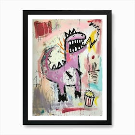 Dinosaur Eating Popcorn Purple Graffiti Style 2 Art Print