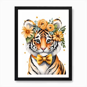 Baby Tiger Flower Crown Bowties Woodland Animal Nursery Decor (24) Art Print