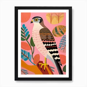 Pink Scandi Eurasian Sparrowhawk 1 Art Print