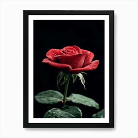 Red Rose On Black Background 58 Art Print