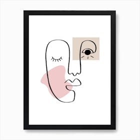 Abstract Face With Eyes Closed - Line Art Art Print