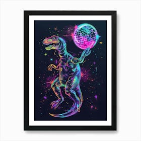 Neon Dinosaur & Disco Ball 2 Art Print