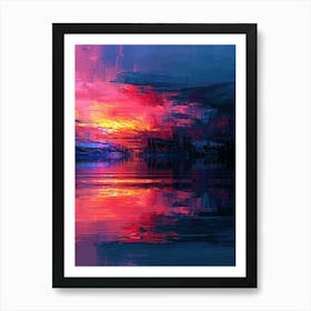 Sunset Over Water | Pixel Minimalism Art Series Art Print