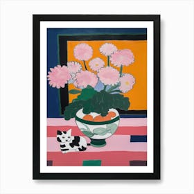 A Painting Of A Still Life Of A Chrysanthemums With A Cat In The Style Of Matisse 1 Art Print