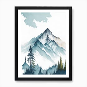 Mountain And Forest In Minimalist Watercolor Vertical Composition 208 Art Print