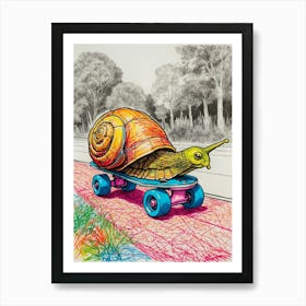 Snail On Skateboard Art Print