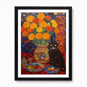 Marigold With A Cat 4 Art Nouveau Klimt Style Art Print