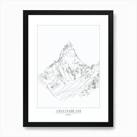 Ama Dablam Nepal Line Drawing 7 Poster Art Print