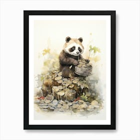 Panda Art Collecting Coins Watercolour 1 Art Print