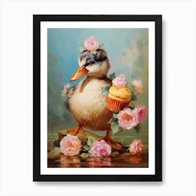 Cupcake Floral Ornamental Duckling Painting Art Print