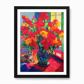 Snapdragon With A Cat 1 Fauvist Style Painting Art Print