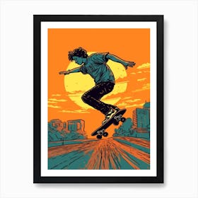 Skateboarding In Sao Paulo, Brazil Comic Style 4 Art Print