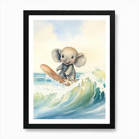 Elephant Painting Surfing Watercolour 2 Art Print