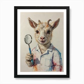 Goat With Magnifying Glass Art Print