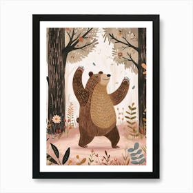 Sloth Bear Dancing In The Woods Storybook Illustration 1 Art Print