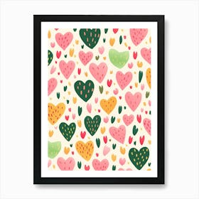 Cute Pink & Green Heart Line Pattern Art Print