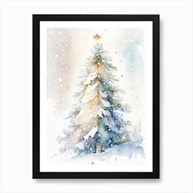 Snowfalkes By Christmas Tree, Snowflakes, Storybook Watercolours 2 Art Print