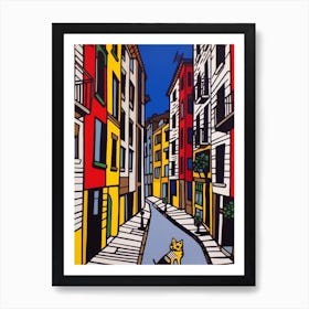 Painting Of Buenos Aires With A Cat In The Style Of Pop Art, Illustration Style 2 Art Print