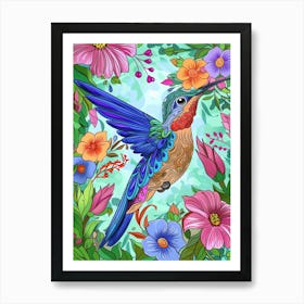 Humming Bird And Flowers Art Print