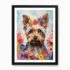 Yorkshire Terrier Portrait With A Flower Crown, Matisse Painting Style 4 Art Print