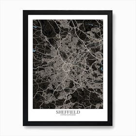 Sheffield Black Blue Map Art Print