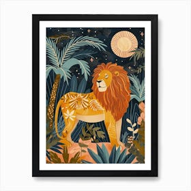 Barbary Lion Night Hunt Illustration 4 Art Print