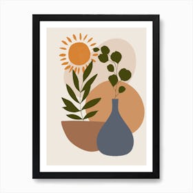 Vase Of Flowers And A Sun Art Print