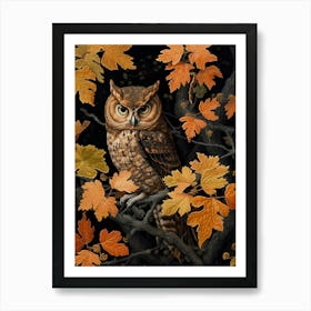 Dark And Moody Botanical Eastern Screech Owl 3 Art Print